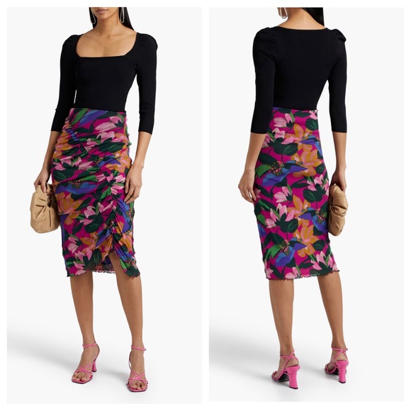 Diane Von Furstenberg Dresses & Skirts - Diane Von Furstenberg Christy Ruched Floral Stretch-Mesh Skirt